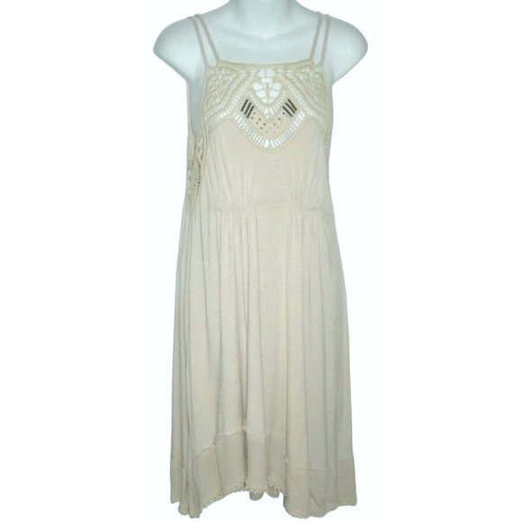 Free People Dress Cream Crochet Beaded Open Back Boho Sundress Fairy Festival - Picture 1 of 11
